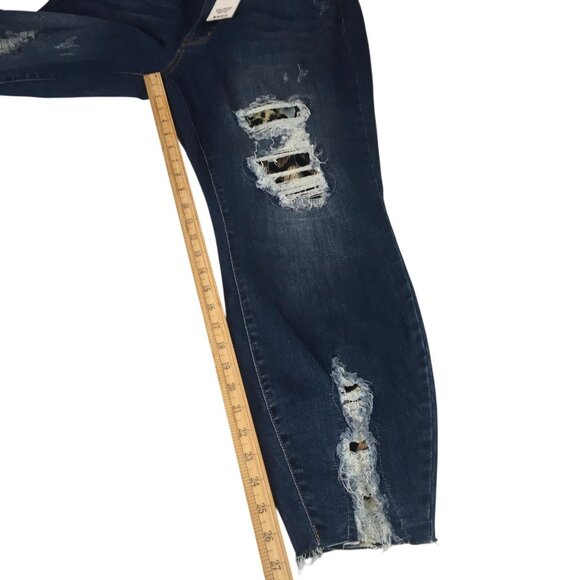 Judy Blue Jeans Womens 18W Dark Wash High Waist Skinny Distressed Leopard Patch - Picture 12 of 16